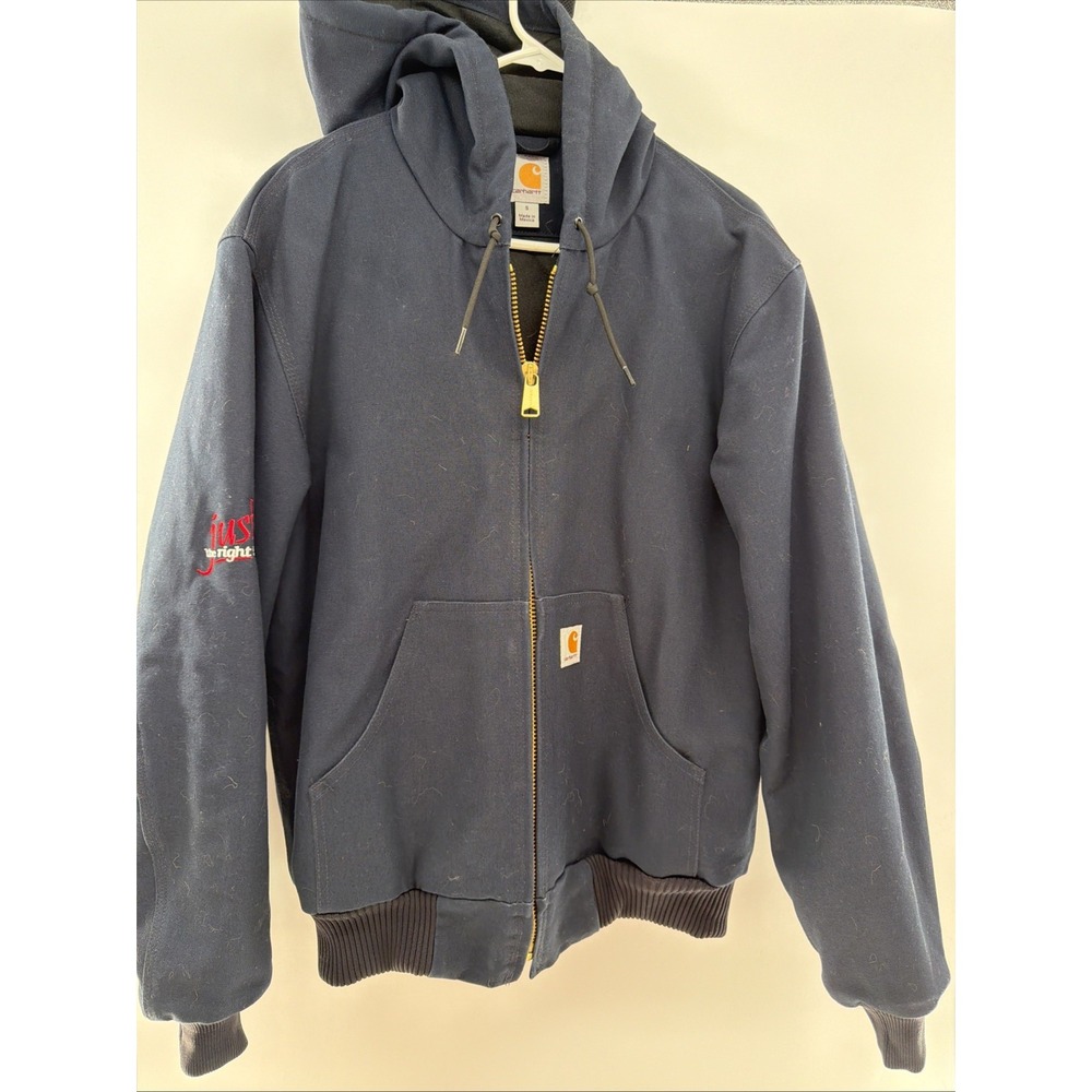Carhartt Loose Fit Hooded Navy Bomber Jacket Full Zip Men's Size S Worn Once